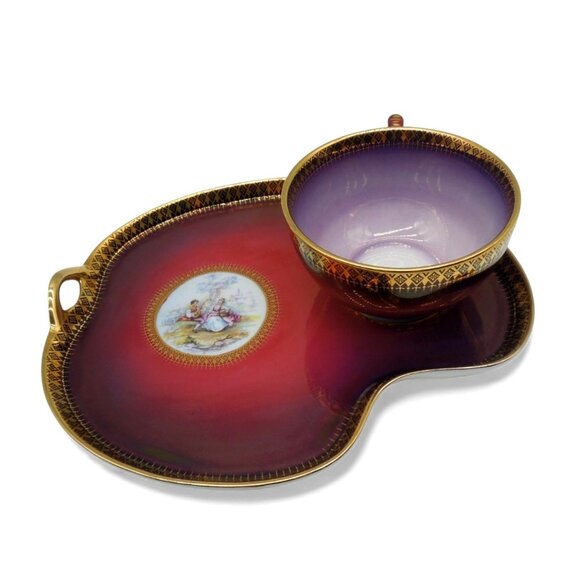 SOVEREIGN Cup And Kidney Shaped Tray Ceramic England Vintage - Picture 5 of 12